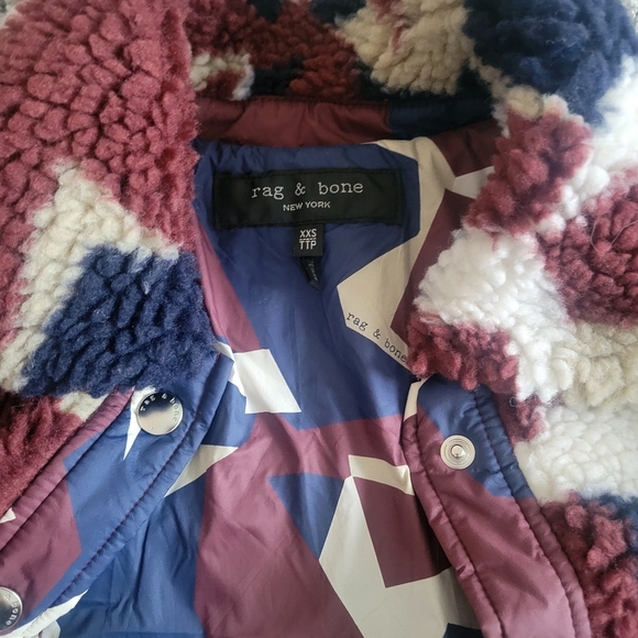 Rag & bone Elliot Burgundy Camo Print Fleece Sherpa Button Up Jacket XXS - Picture 6 of 7